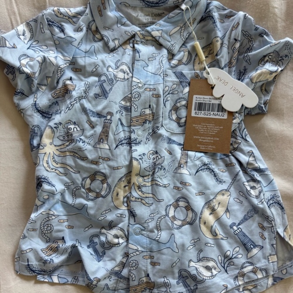 Angel Dear Light Blue Nautical Polo Shirt 12-18 months NWT